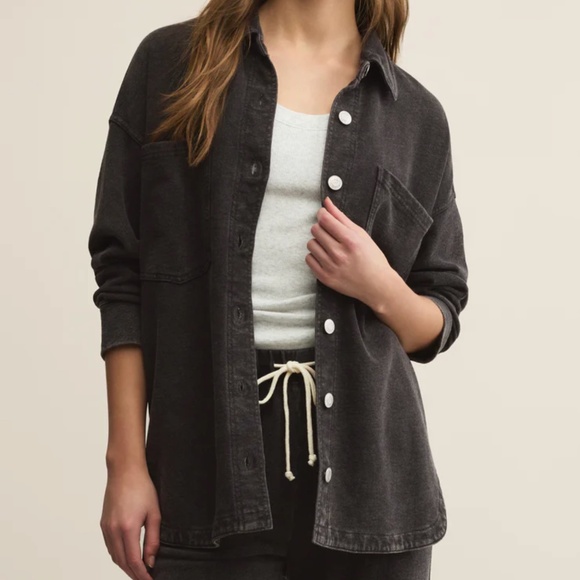 Z SUPPLY ALL DAY KNITT DENIM JACKET BLACK LARGE - Picture 1 of 9